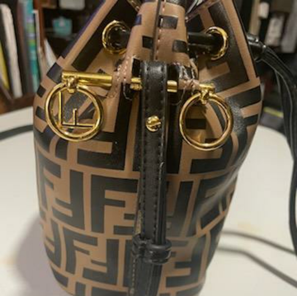 Fendi Tan and Black Monogram Bucket Bag